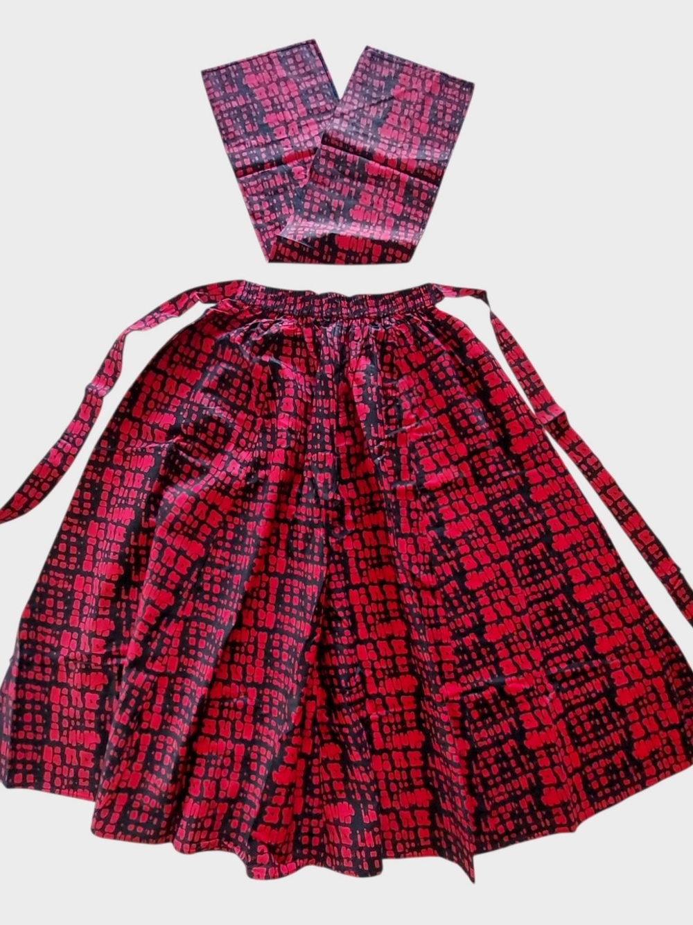 Women's Red Patterned Skirt Set